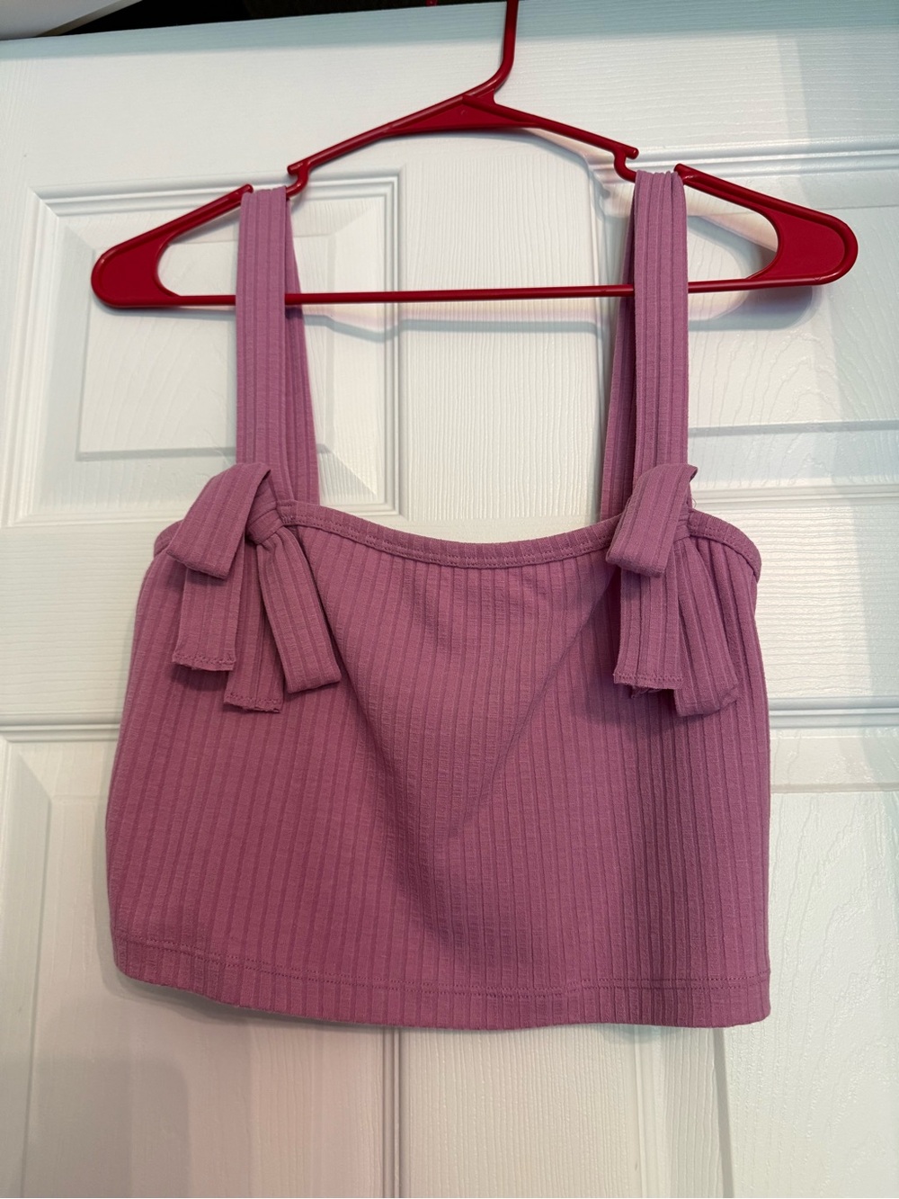 Anthropologie Mauve Ribbed Tie-Shoulder Crop Top
